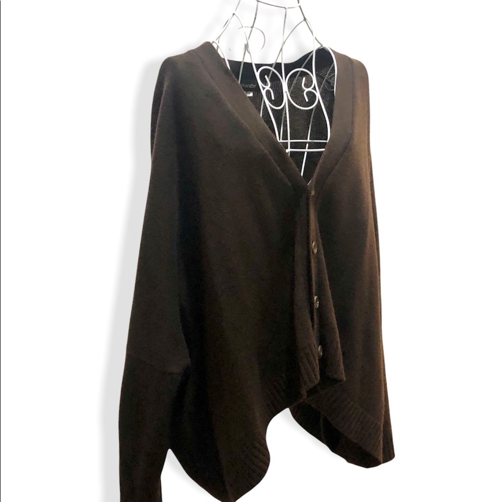 Eskandar Oversized Sharkbite Hem Dolman Sleeve Brown Cashmere Cardigan